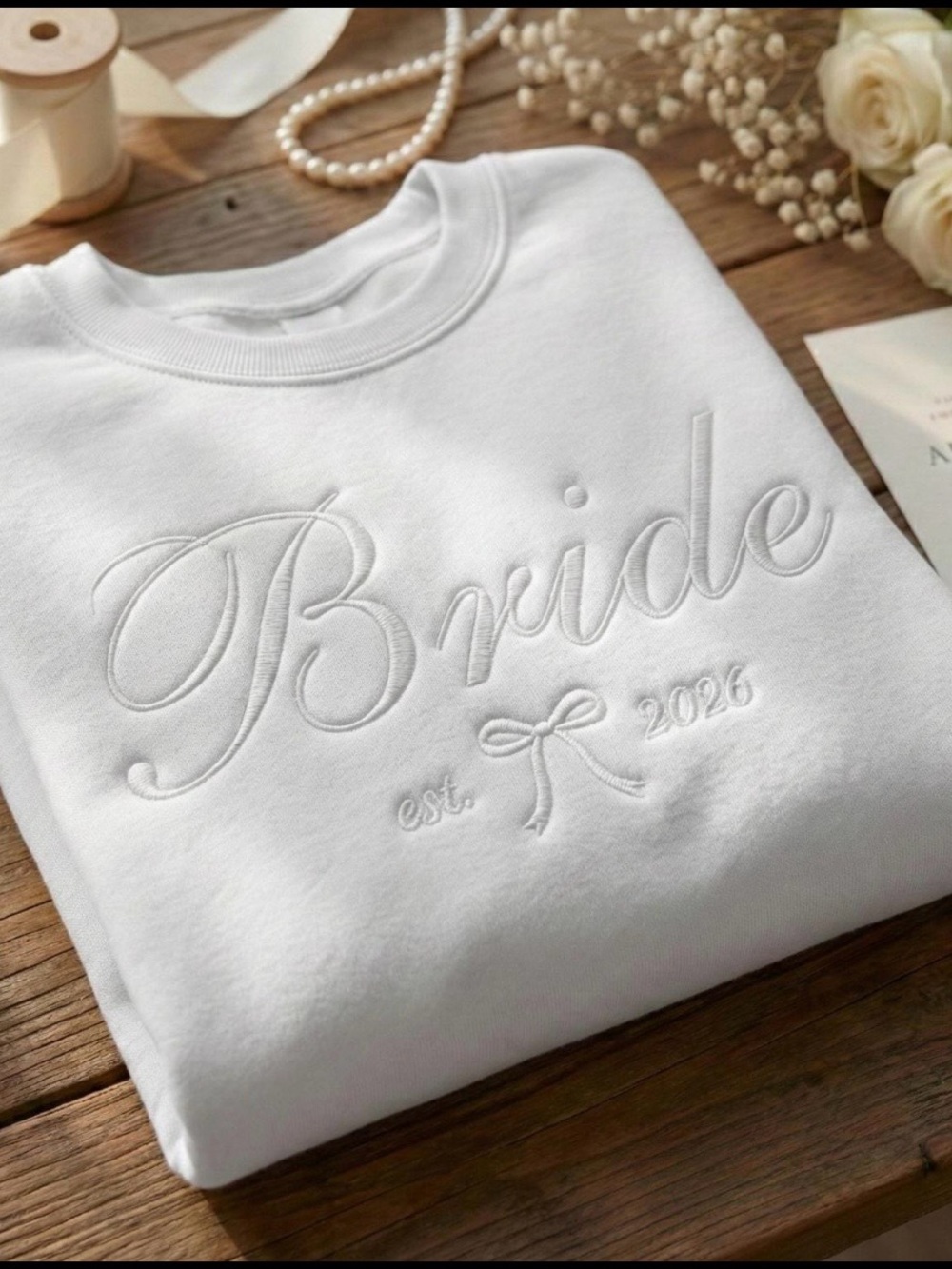 White Bride Embroidered Crewneck